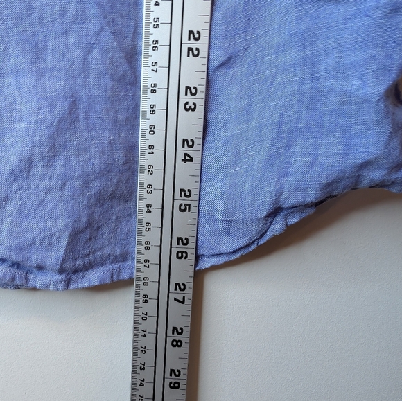 AX Armani Exchange Men's Medium 100% Linen Blue Button Down Short Sleeve Top - Picture 7 of 8